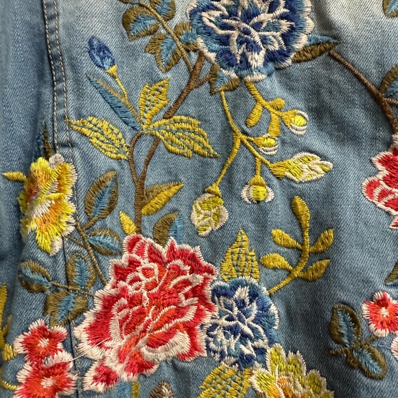 Johnny Was Blue Denim Jacket with Red and Yellow Embroidery - Picture 9 of 11